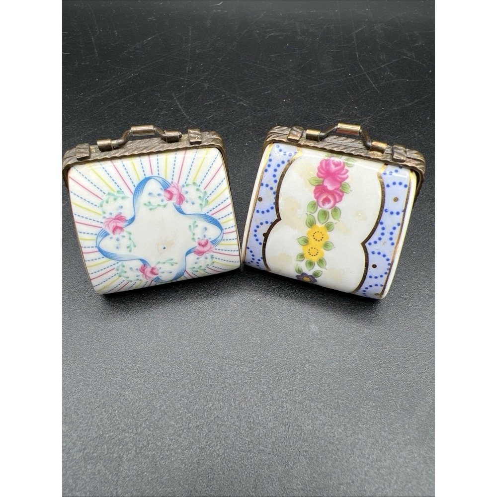 2 Vintage Collectible Porcelain Purse Trinket Boxes TWO'S Company